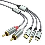 RCA Cable iPhone, Type C to 2RCA Audio Cable, RCA to 3.5 Jack, Lightning to RCA Cable (3-in-1 Audio Cable) for TV, Mobile Phone, MP3 Player, Speaker, Home Theater, Compatible with iPhone Lightning