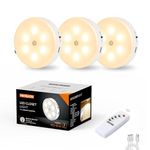 MEKKLEON Puck Lights with Remote Control,1000mAh Rechargeable Under Cabinet Lighting,LED Closet Lights,3Pack Tap Light,Cordless Stick On Lights for Under Cabinet,Hallway, Stairway,Closet