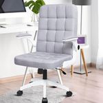 BASETBL Grey Office Chair Small Study Chair with Flip-up Arm, Ergonomic Pressure-relief Zone Design, Skin-friendly Breathable Fabric, Tilt Recline Comfy Desk Chair for Home Computer Adult Women Teen