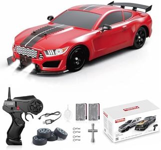 Remote Control Car RC Drift Car 1:16 Scale 4WD 18KM/H High Speed Model Vehicle 2.4GHz with LED Lights Spray Rubber Tire Racing Sport Toy for Adults Boys Girls Kids Gift 2Pcs Rechargeable Batteries