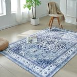 BRICHOEE Vintage Area Rugs 2x3 Feet Grey Blue Thin Entryway Mat for Kitchen Foldable Machine Washable Indoor Doormat Distressed Boho Vintage Rug