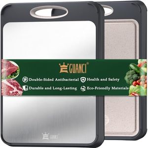 Cutting Board Double Sided, GUANCI Large Size 16”×11”, 316 Stainless Steel Cutting Board for Kitchen, Food-Grade, Stainless Steel and Wheat Straw PP, Easy to Clean
