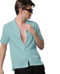 Voroxy Men Regular Fit Self-Design Cuban Collar Casual Shirt (HS_38001_SEAGREEN_M_SeaGreen_Medium)