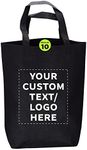 DISCOUNT PROMOS Custom Large Reusable Heavy Duty Tote Bags Set of 10 - Personalized and durable Bulk Pack, Reusable Grocery & Shopping Bags - Ideal for Business Promotions, Branding - Black