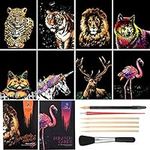 metagio 8PCS Scratch Art Paper A4 Animals Art Paper Rainbow Painting Engraving Art Sets with Scratch Drawing Pens and Cleaning Brush