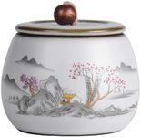 Bicuzat Chinese Style Ceramic Tea Caddy Tea Canister Tea Storage Container Tins Jar with Airtight Lid Wet-proof Tank for Tea, Coffee, Herb, Sugar, Spice, Nuts-Mountain-6 OZ