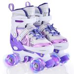 TOMSHOO Roller Skates for Girls Boys Kids Roller Skates 4 Sizes Adjustable Roller Boots With Light Up Wheels Children's Quad Skates Ideal Christmas Birthday Gift