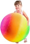 18 Inch Rainbow Ball Playground Balls For Kids (pack Of 1) Jumbo Size Rainbow Inflatable Big Bouncy Balls For Kids For Kickballs & For Park, Giant Ball For Indoor And Outdoor Games With Hand Pump