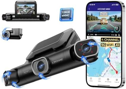 AZDOME 360° 4 Channel Dash Cam with 4 Adjustable Lenses, 128GB eMMC, 2K+1080P*3 Dashcam Front and Rear Inside Left Right, 5G WiFi Dash Camera for Cars, IR Night Vision, Parking Mode, M660