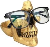 Mrlikale Skull Glasses Stand Holder, Creative Eyeglasses Holder, Sunglasses Spectacle Display Rack, Key Holder Resin Sculptures for Entryway, Home, Office, Desk, Nightstand (Gold) (DE230406)