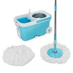 Amazon Brand - Presto! Elite Spin Mop with Steel Wringer and Auto-fold Handle, Blue, 2 Refills