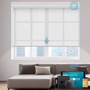 SmartWings Motorized Blinds with Remote Compatible with Homekit Thread-Enabled, Light Filtering Cordless Smart Shade, Electric Automatic Blinds, Custom Up to 110”W x 148”H, Essential White