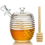 KANPURA 9oz Glass Honey Dispenser,Glass Honey Jar with Dipper,Clear Crystal Glass Honey Pot for Home Kitchen,Store Honey and Syrup,Easy to Clean