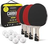 PRO SPIN Ping Pong Paddle Set - Premium Table Tennis Rackets with Carbon Fibre & 3-Star Ping Pong Balls - Professional Level Rubber, 2mm Sponge, 7-Ply Blade - Table Tennis Paddles (Red, 4-Player Set)