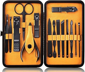 Keiby Citom Professional Stainless Steel Nail Clipper Travel & Grooming Kit Nail Tools Manicure & Pedicure Set of 15pcs with Luxurious Case (Black/Yellow)