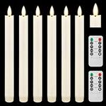 KUKIKUKI 6PCS Flameless Flickering Taper Candles with 2PCS*10-Key Remote and Timer, 25CM Ivory Led Candle, Battery Operated Dripless Window Candles with 3D Flickering Flame for Home Wedding Decor