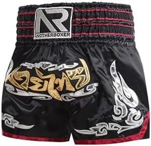 FEESHOW Kids Boys Muay Thai Shorts Kick Shorts Fight Kickboxing Shorts Fitness Training Sportwear A Black 5-7 Years