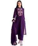 GoSriKi Women's Cotton Blend Straight Printed Kurta with Pant & Dupatta (RAJI-BEGANI-GS_XXL_Purple_XX-Large)