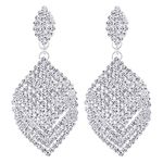 Wedding Party Banquet Rhinestones Cluster Navette Rhombus Leaf Large Dangle Statement Earrings(CA)