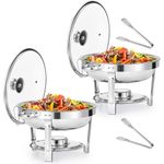 WILPREP Chafing Dish Buffet Set, 2 Pack 4.5L Round Chafers for Catering with Glass Lid & Lid Holder Water Food Pan, Stainless Steel Food Warmers