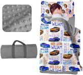 Personalized Toddler Nap Mat for Preschool - Custom Name Kids Nap Mats for Daycare Kindergarten Boys Sleeping Bag with Pillow Blanket Set, Thick Padded Easy Roll Up Blue Racing Car