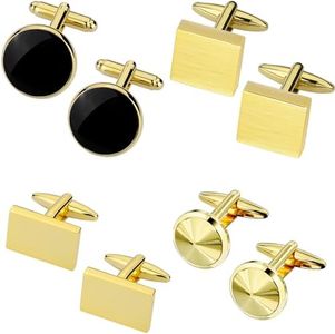 Gold Cufflinks for Men 4 Pairs, TAIGRAMA Cuff Links Mens Set of 4 Unique Gold Cufflinks Suitable for Anniversary Business Wedding