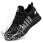 FLOWING PLUME Waterproof Trainers Men Lightweight Rain Men Trainers Comfortable Walking Sneakers Outdoor Fitness Casual Jogging (Black White,9 UK)