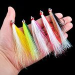 5pcs Fishing Hooks with 3D Eyes Mylar Flash Fishing Bucktail Teasers Fly Fishing Flies Lure for Saltwater Flounder Rigs Fishing Lures Teaser Hooks