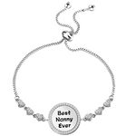 BEKECH Nanny Gift Best Nanny Ever Adjustable Slider Bracelet Gift for Nanny Grandmother Caregiver Appreciation Gift Daycare Provider Babysitter Bracelet (Silver)