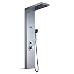 ROVOGO 304 Stainless Steel Shower Panel Tower System, Rainfall Shower + Body Massage Spray + Handheld Shower + Temperature Display, Wall Mount Easy Connect Shower Panel Kit, Brushed Surface