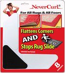 Grips The Rug with NeverCurl Includes 8" V Shape Corners - Patented. Instantly Flattens Rug Corners and Stops Rug Slipping. Gripper uses Renewable Sticky Gel. by NeverCurl (8 Corners)