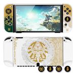 DLseego Zelda Protective Case for Switch OLED New Model, Dockable Hard Shell Cute Cover Case for Zelda Joycon Controller with 4PCS Thumb Grips Caps - White Kingdom