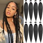 Leeven 8 Packs Pre Stretched Braiding Hair Extension Yaki Texture Hot Water Setting EZ Braids Kanekalon Hair for Coi Leray Braids Black Braiding Crochet Hair Extensions /20 Inch 1B#