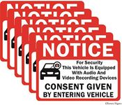 6-Pack Double Sided 3.5"x2.5"- Notice Vehicle is Equipped With Audio And Video Recording Devices Consent By Entering Car Sticker-Double Sided Vinyl Decal, UV Protected, Waterproof, Indoor&Outdoor Use