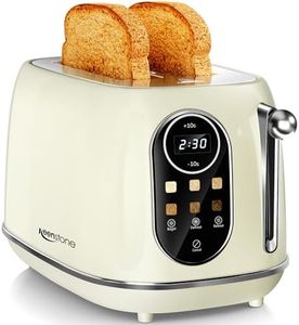 Keenstone Smart Touch Screen Toaster 2 Slice, Retro Wide Slot Stainless Steel Toaster with 6 Browning Levels, Reheat & Defrost, for Bagel, Toast, Bread, Removable Crumb Tray, Beige