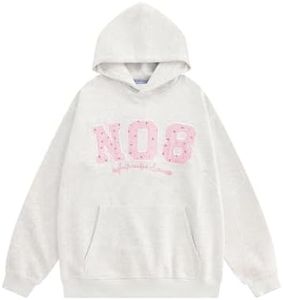 Aelfric Eden Womens Oversized Graphic Hoodies Y2k Flower Embroidery Number Print Pullover Hooded Sweatshirt Unisex Grey Medium