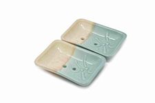 The Himalayan Goods Company - Stoneware Ceramic Handmade Soap Dish or Soap Trays or Soap Holders 5 x 3.5 inches (Sea Green and Beige)