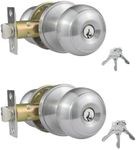 Comfhouse 2 Pack Stainless Steel Ball Entry Door Knob, Keyed-Alike Satin Nickel Entrance Door Knob,Interior/Exterior Door Knob with Lock For Bedroom Bathroom, Front Entry Door Knobs with Lock Same Key