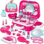 Pretend Play Makeup Kit Toys, Pretend Makeup Beauty Salon Case Set for Little Girls Kids, Princess Makeup Vanity Dress Up Toys for 3,4,5 Years Toddlers Girls Gifts (Makeup Kits)