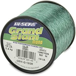 Hi-Seas Grand Slam Monofilament, 12 Pound Test, Green, 1/4-Pound Spool