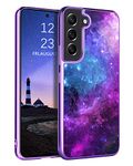 GUAGUA for Galaxy S22 Case Samsung S22 Cases Glow in The Dark Noctilucent Luminous Cover Space Nebula Slim Thin Shockproof Protective Phone Cases for Samsung Galaxy S22 6.1'' Blue/Purple