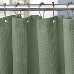 VANZAVANZU Shower Curtain for Bathroom with Metal Hooks Waffle Fabric Shower Curtain Heavy Duty Bath Curtain for Wet Room Bathtub Shower Stall, Weighted Hem, Water Resistant - 92 x 182cm (Green)