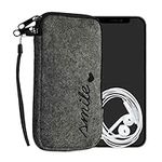 kwmobile Felt Phone Pouch Size XL - 6.7/6.8" - Zippered Universal Bag with Zipper and Embroidered Design - Smile Heart Black/Grey