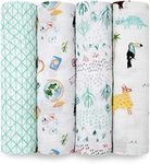 aden + anais Swaddle Blanket, Boutique Muslin Blankets for Girls & Boys, Baby Receiving Swaddles, Ideal Newborn & Infant Swaddling Set, Perfect Shower Gifts, 4 Pack, Around The World