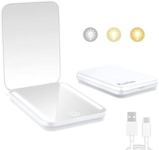 Kintion Rechargeable Pocket Mirror, Double Sided 1X/3X Magnification Compact Vanity Mirror, 3 Color Lights, Dimmable, Small Portable Wallet Mirror, Lighted Travel Mirror for Women Gifts, White