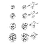 Small Stud Earrings for Women, ASH'S CHOICE 925 Sterling Silver Stud Earrings with Cubic Zirconia Round Ball Studs 3/4/5/6 mm Cartilage Piercing Sterling Silver Earrings Set Studs for Women