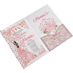 DreamBuilt 4.7 x7 inch 50PCS Blank Rose Gold Glitter Quinceanera Invitations Kit Laser Cut Hollow Rose Pocket Quinceanera Invitation Cards with Envelopes for Bridal Shower Quincenera Birthday Invite