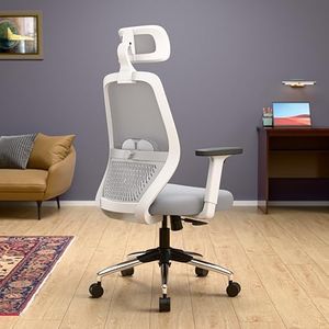 Green Soul Eva Office Chair, High Back Mesh Ergonomic | 1D Adjustable Armrest | Computer, Desk Chair, Work from Home Chair with Built-in Lumbar Support, Heavy Duty Metal Base(White Grey)