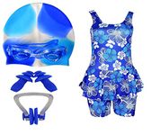 JMT Wear Girls Swimming Kit with Swimming Costume Swimming Goggles Silicone Swimming Cap 1 Nose Clip 2 Ear Plugs (4-5yrs) (Multicolor)