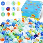 3 otters 110PCS Marbles in A Box，Glass Marbles Bulk 0.63inch Assorted Styles Fun Retro Toys for Kids Marble Games DIY Home Decoration